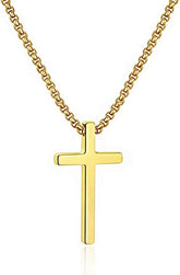 PendantPop: Cross Necklace for Men, Silver Black Gold Stainless Steel Plain Cross Pendant Necklace for Men Box Chain 16-30 Inch
