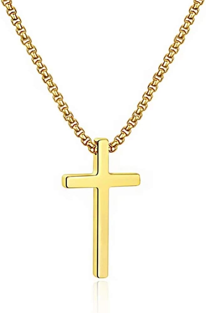 PendantPop:  Cross Necklace for Men, Silver Black Gold Stainless Steel Plain Cross Pendant Necklace for Men Box Chain 16-30 Inch