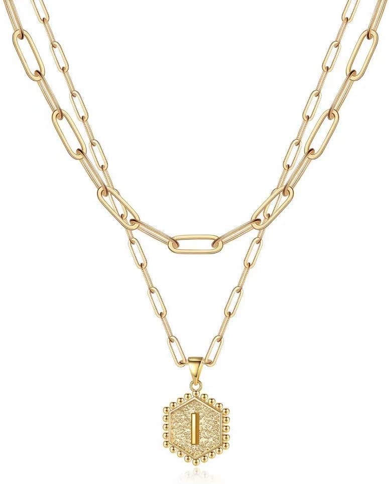 PendantPop:  Dainty Gold Necklace for Women - 14K Solid Gold Over Layering Necklaces for Women Cute Hexagon Letter Initial Necklaces for Women Gold Layered Necklaces for Women Jewelry Gifts