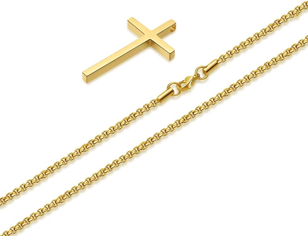 PendantPop:  Cross Necklace for Men, Silver Black Gold Stainless Steel Plain Cross Pendant Necklace for Men Box Chain 16-30 Inch