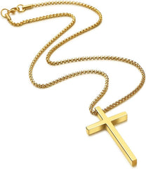 PendantPop:  Cross Necklace for Men, Silver Black Gold Stainless Steel Plain Cross Pendant Necklace for Men Box Chain 16-30 Inch
