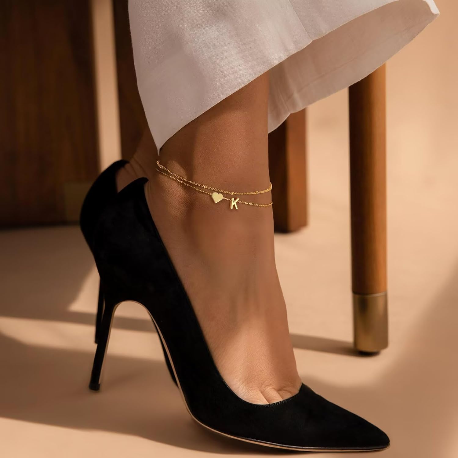 PendantPop:  Gold Initial Ankle Bracelets for Women - Layered Heart Letter A-Z Initial Dainty Gold Anklets for Women Waterproof, Womens Anklets Jewelry Birthday Gifts Jewelry