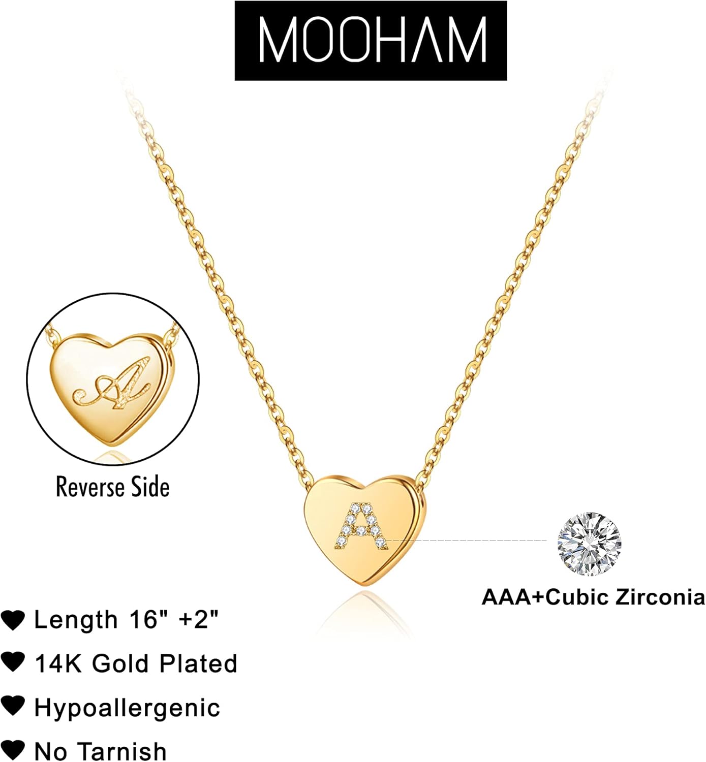 PendantPop:  Initial Heart Necklace for Girls Women, Dainty Cubic Zirconia Initial Heart Pendant Necklace for Women Girls Jewelry Gifts