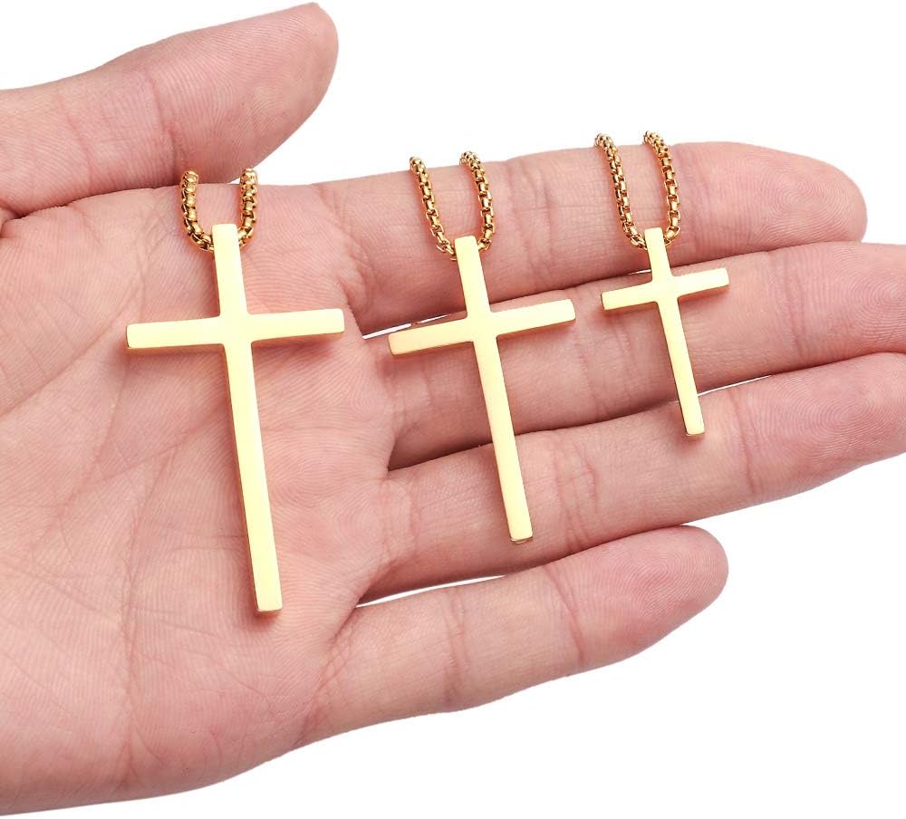 PendantPop:  Cross Necklace for Men, Silver Black Gold Stainless Steel Plain Cross Pendant Necklace for Men Box Chain 16-30 Inch
