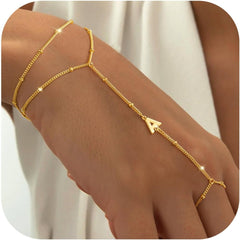 PendantPop:  Initial Hand Chain for Women - Dainty Gold Ring Bracelet Hand Chain for Women Trendy, Letter A-Z Initial Link Charm Bracelets Personalized Gold Jewelry Gifts
