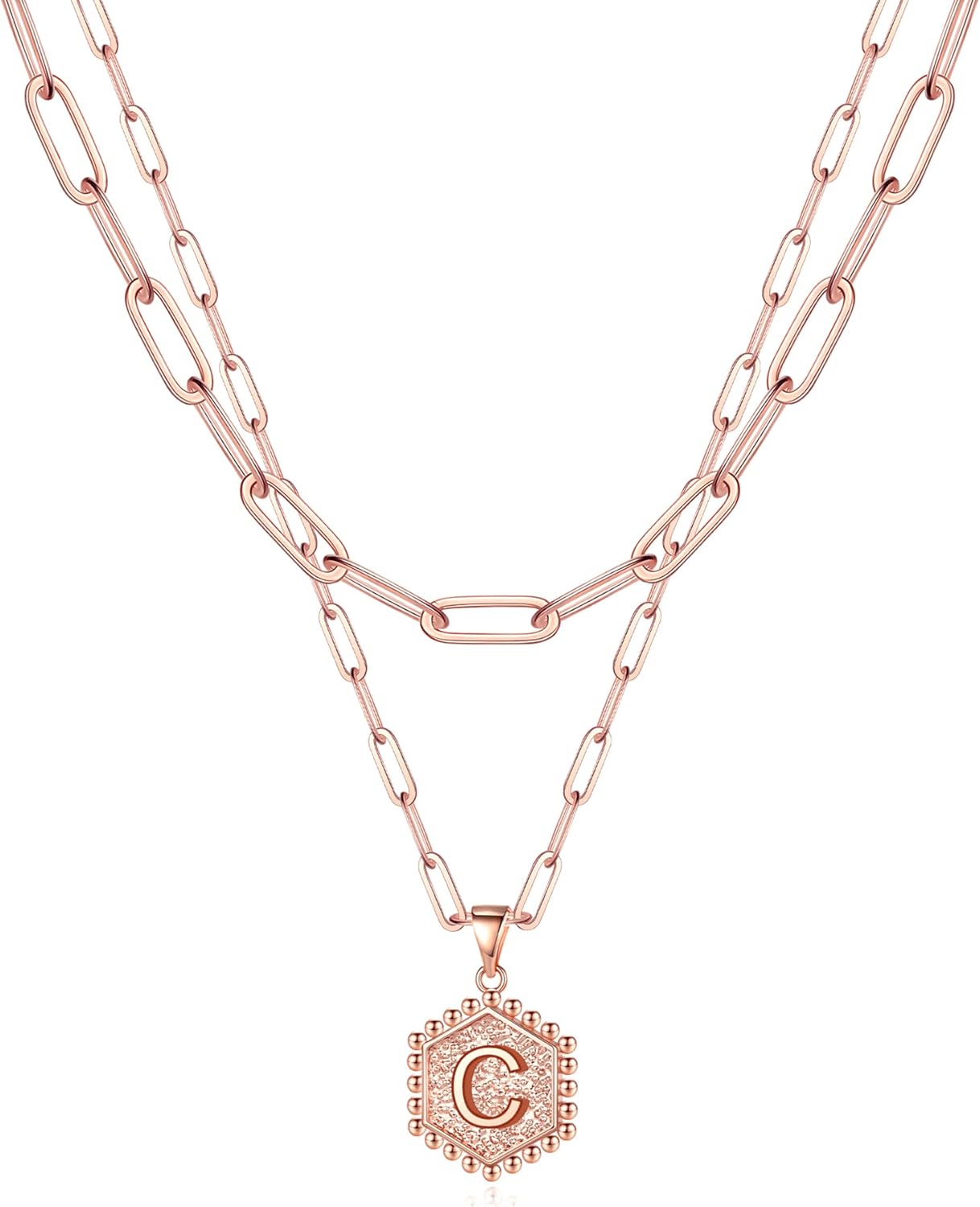 PendantPop:  Dainty Gold Necklace for Women - 14K Solid Gold Over Layering Necklaces for Women Cute Hexagon Letter Initial Necklaces for Women Gold Layered Necklaces for Women Jewelry Gifts