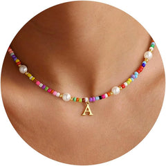 PendantPop:  Colorful Initial Necklaces for Girls - Pearl Beaded Choker Necklace for Women Teen Girl Colorful, Trendy Personalized Letter Initial Gifts Birthday Gifts Kids Jewelry