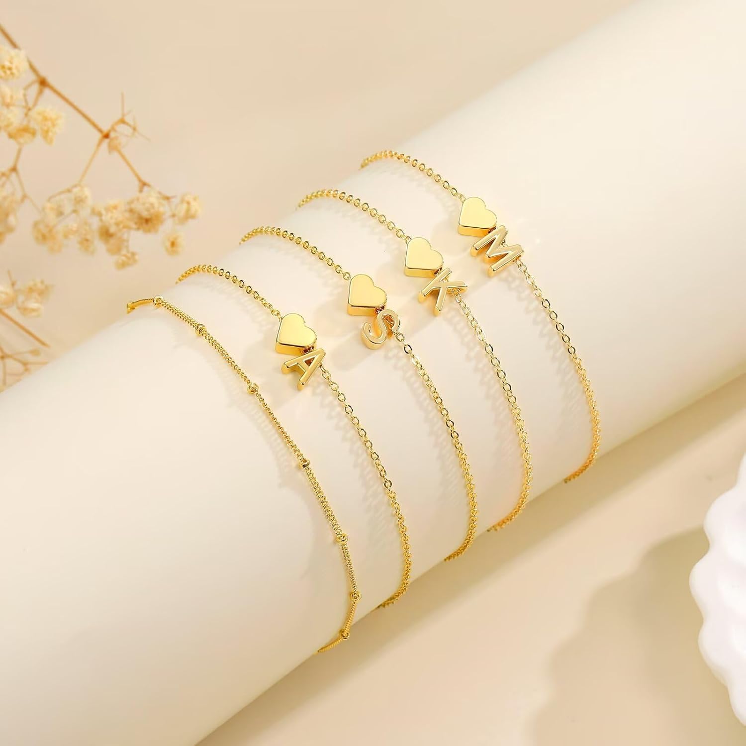 PendantPop:  Gold Initial Ankle Bracelets for Women - Layered Heart Letter A-Z Initial Dainty Gold Anklets for Women Waterproof, Womens Anklets Jewelry Birthday Gifts Jewelry