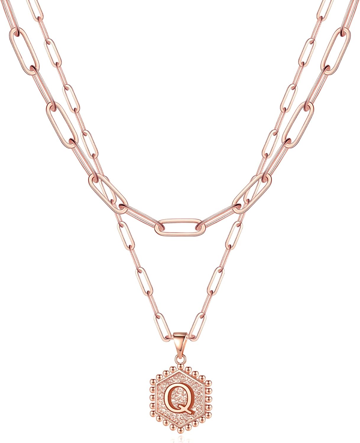 PendantPop:  Dainty Gold Necklace for Women - 14K Solid Gold Over Layering Necklaces for Women Cute Hexagon Letter Initial Necklaces for Women Gold Layered Necklaces for Women Jewelry Gifts