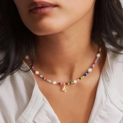 PendantPop:  Colorful Initial Necklaces for Girls - Pearl Beaded Choker Necklace for Women Teen Girl Colorful, Trendy Personalized Letter Initial Gifts Birthday Gifts Kids Jewelry