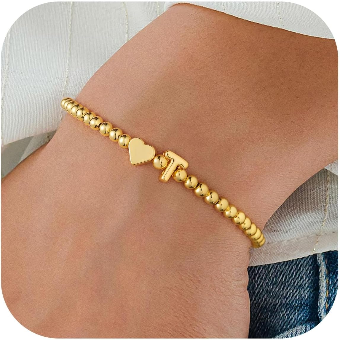 PendantPop:  Heart Initial Bracelet for Women - Dainty Gold Beaded Bracelets for Women Trendy Charm Letter A-Z Personalized Heart Jewelry Gifts