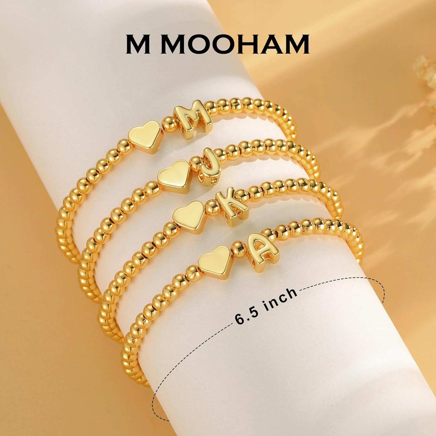 PendantPop:  Heart Initial Bracelet for Women - Dainty Gold Beaded Bracelets for Women Trendy Charm Letter A-Z Personalized Heart Jewelry Gifts