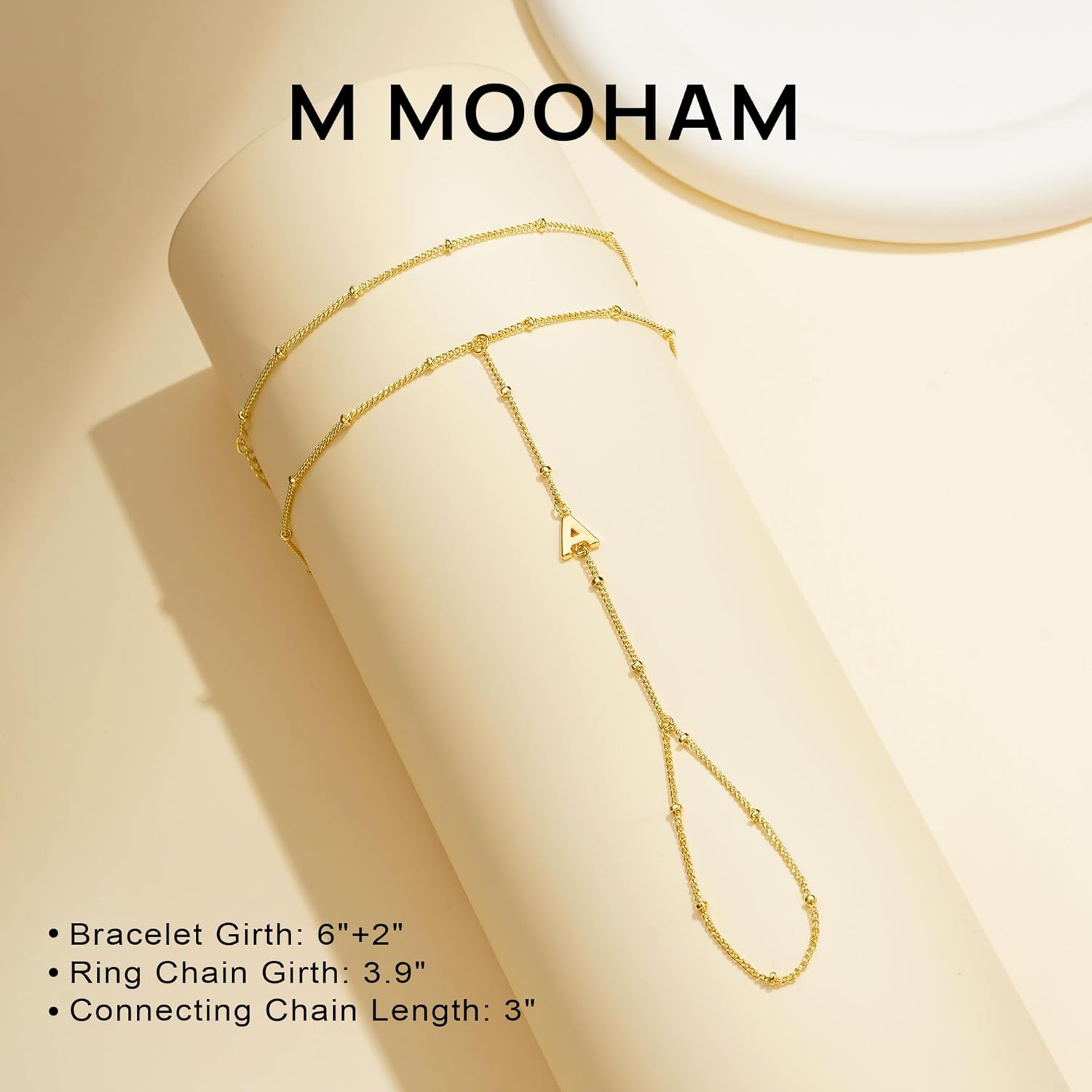 PendantPop:  Initial Hand Chain for Women - Dainty Gold Ring Bracelet Hand Chain for Women Trendy, Letter A-Z Initial Link Charm Bracelets Personalized Gold Jewelry Gifts