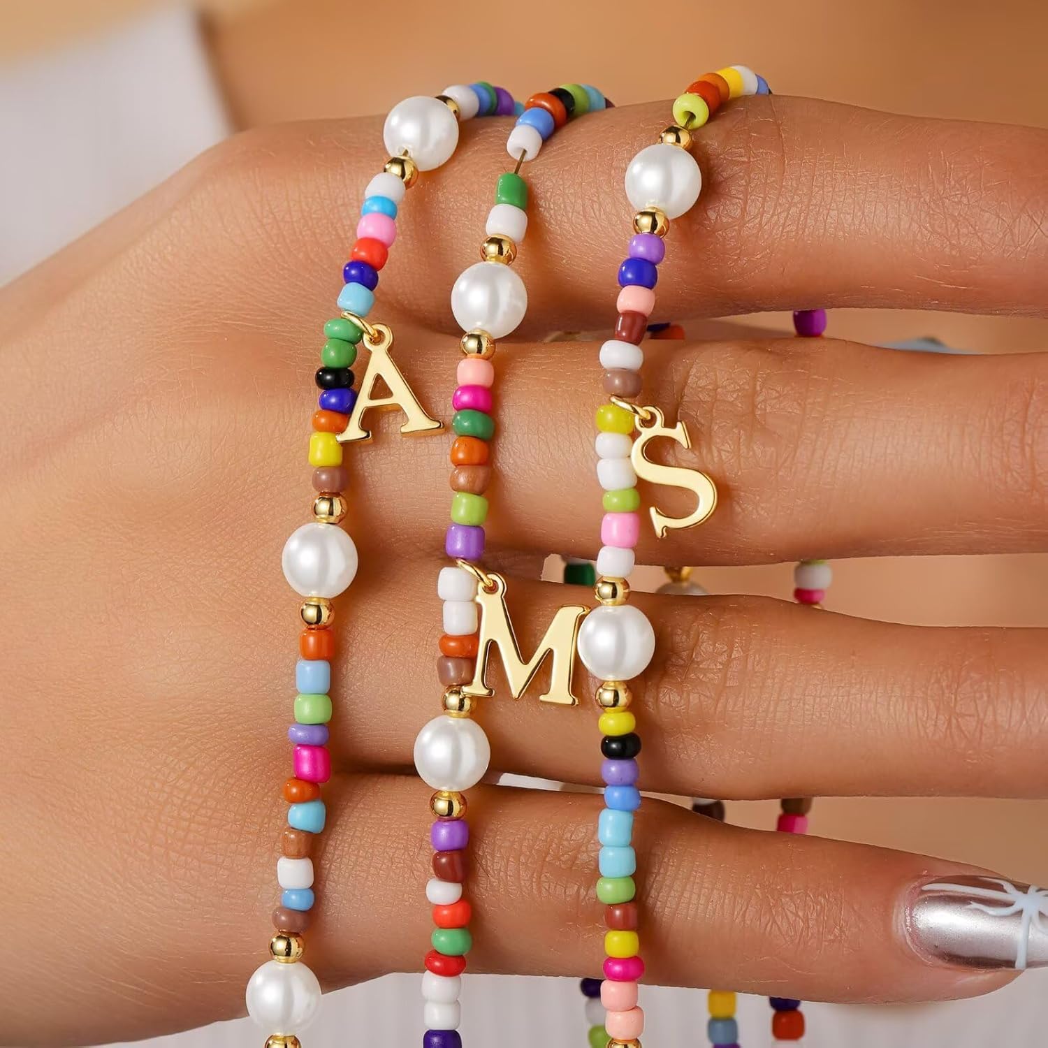 PendantPop:  Colorful Initial Necklaces for Girls - Pearl Beaded Choker Necklace for Women Teen Girl Colorful, Trendy Personalized Letter Initial Gifts Birthday Gifts Kids Jewelry