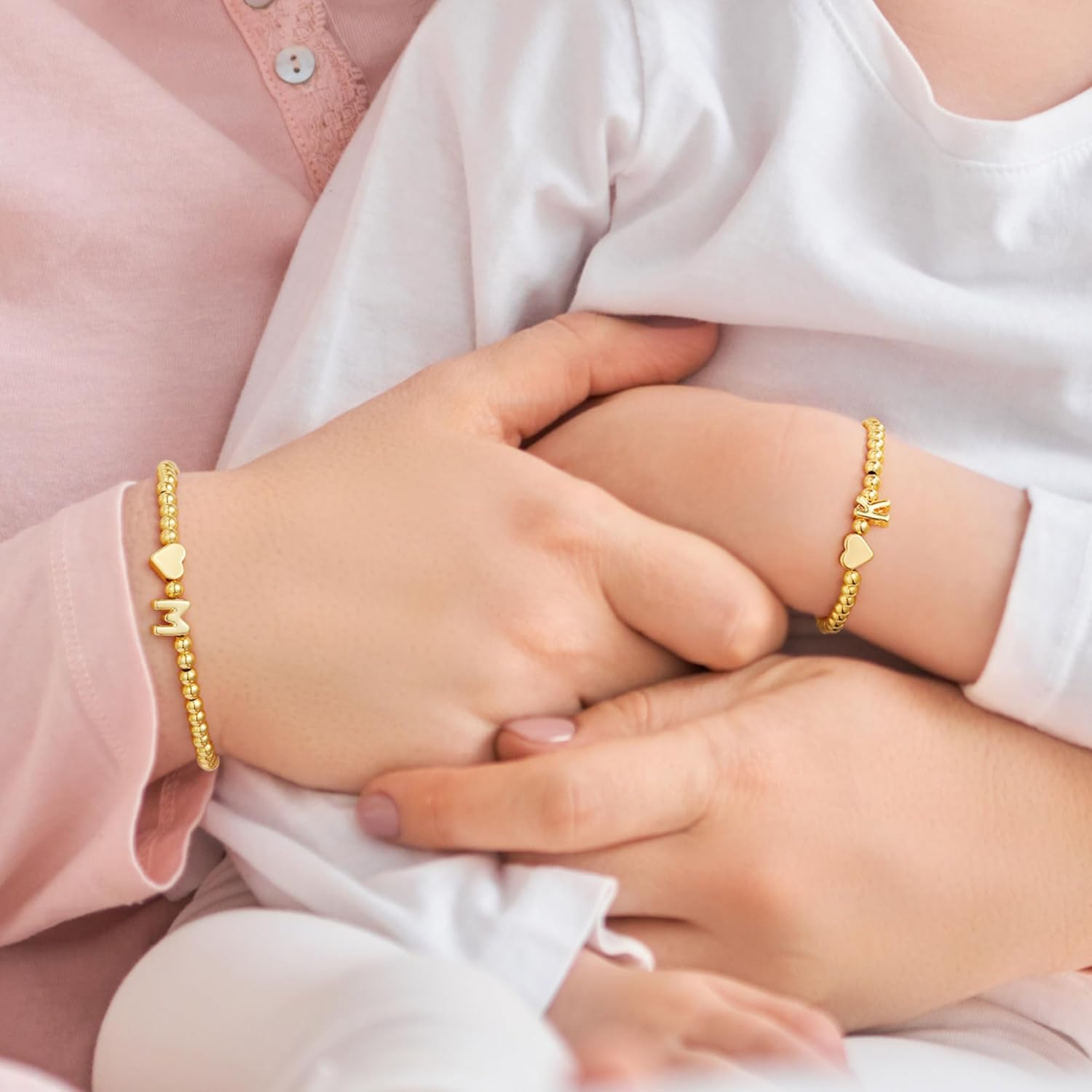 PendantPop:  Heart Initial Bracelet for Women - Dainty Gold Beaded Bracelets for Women Trendy Charm Letter A-Z Personalized Heart Jewelry Gifts