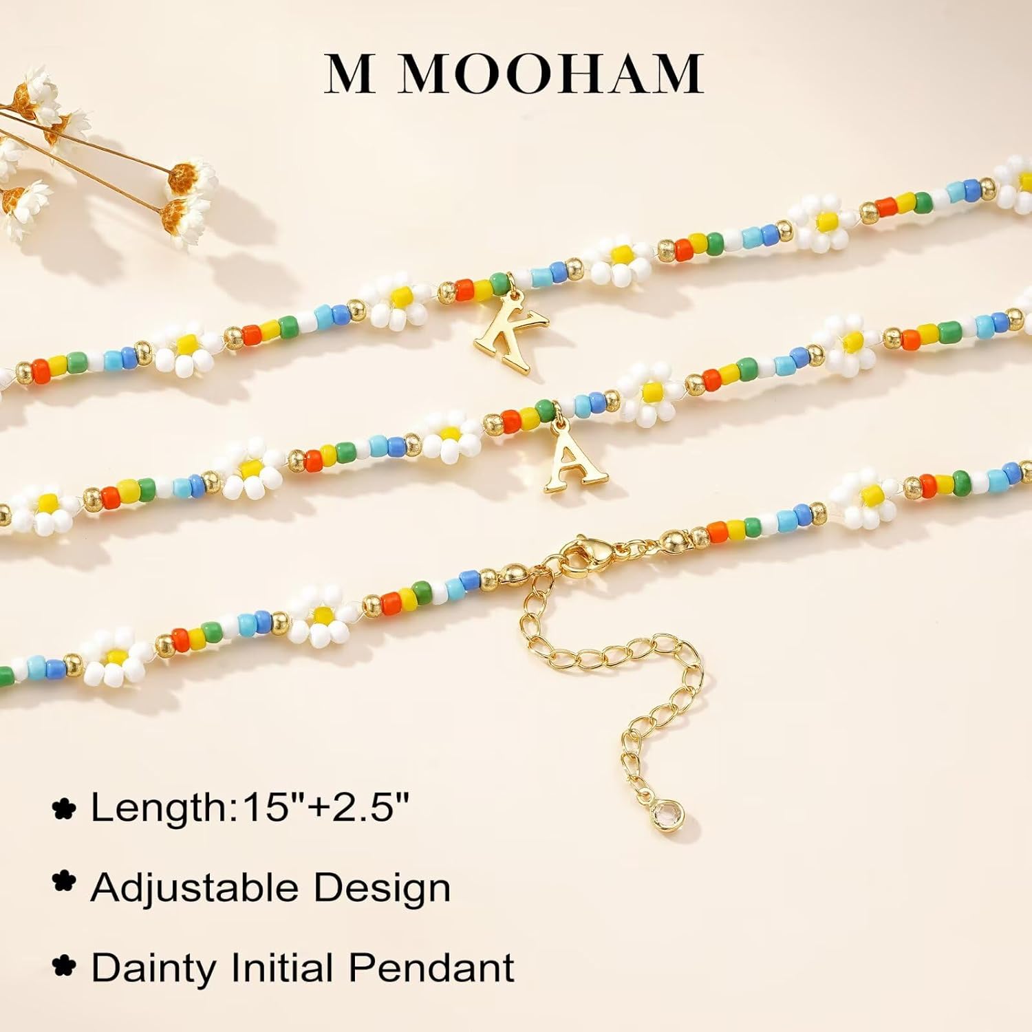 PendantPop:  Colorful Beaded Initial Necklaces for Women - Daisy Flower Beaded Choker Necklace for Women Handmade Cute Flower Necklaces Summer Beach Choker Necklace Jewelry Gifts