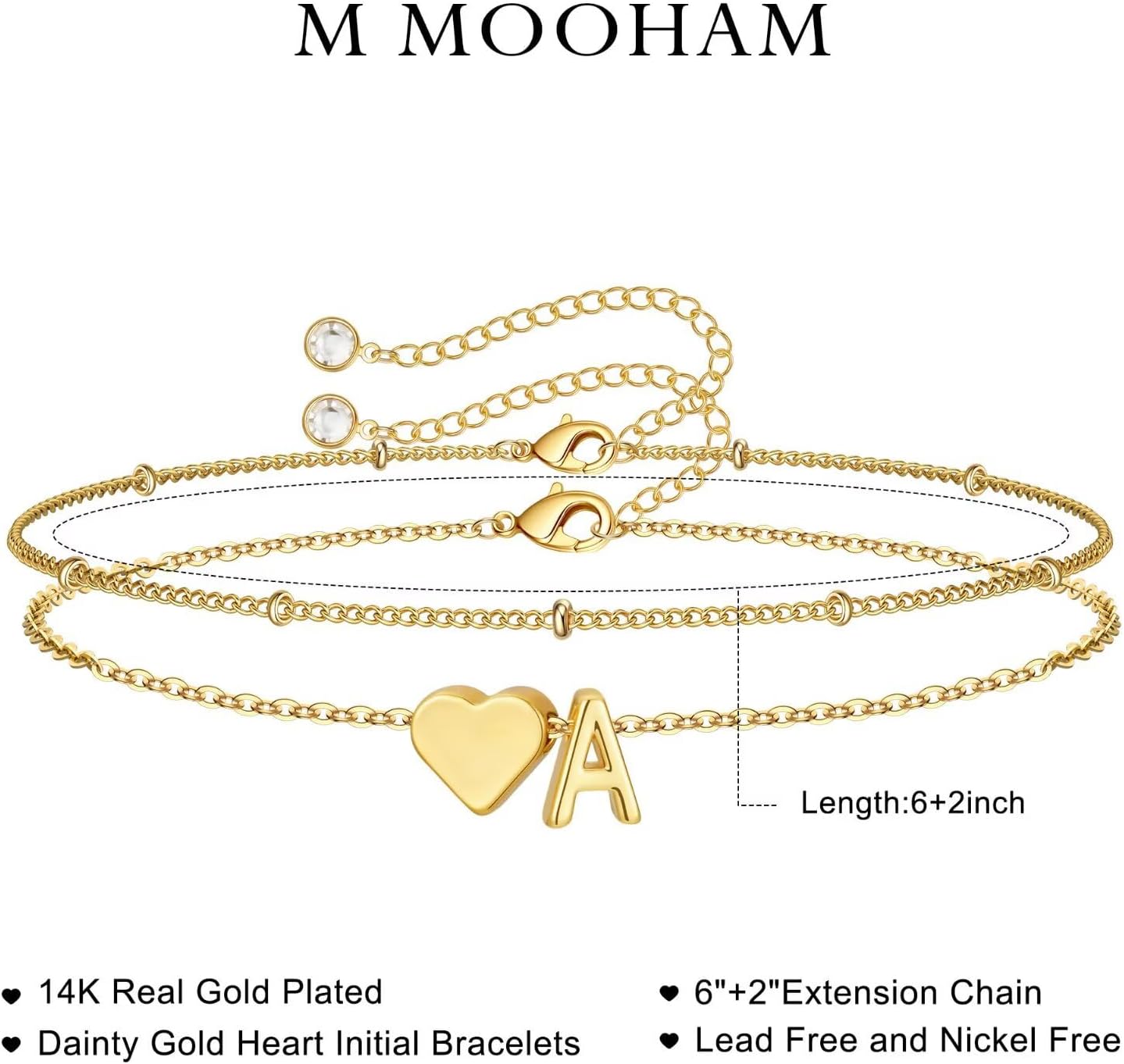 PendantPop:  Initial Heart Gold Bracelets for Women - Layered Dainty Gold Heart Letter A-Z Charm Bracelets for Women, Chain Link Charm Bracelets Beaded Bracelets Birthday Gifts Womens Jewelry