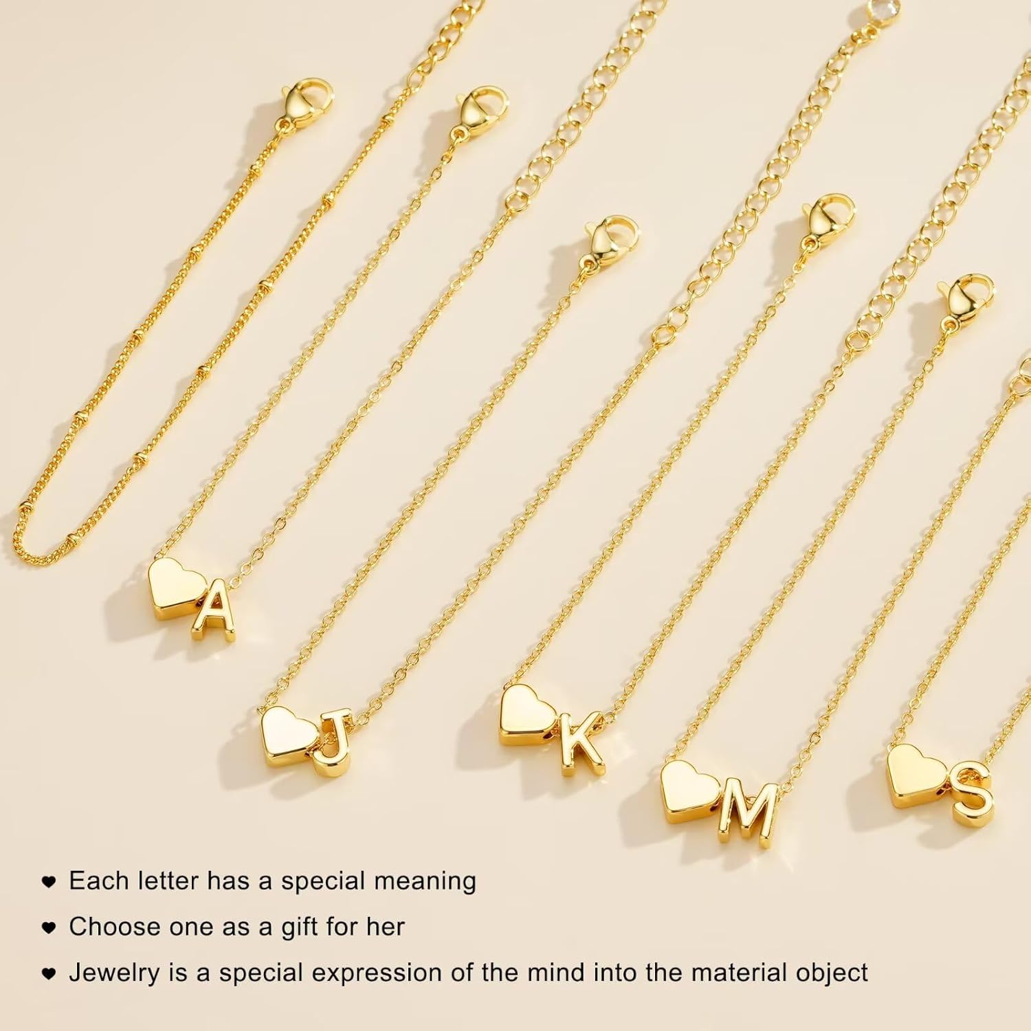 PendantPop:  Initial Heart Gold Bracelets for Women - Layered Dainty Gold Heart Letter A-Z Charm Bracelets for Women, Chain Link Charm Bracelets Beaded Bracelets Birthday Gifts Womens Jewelry