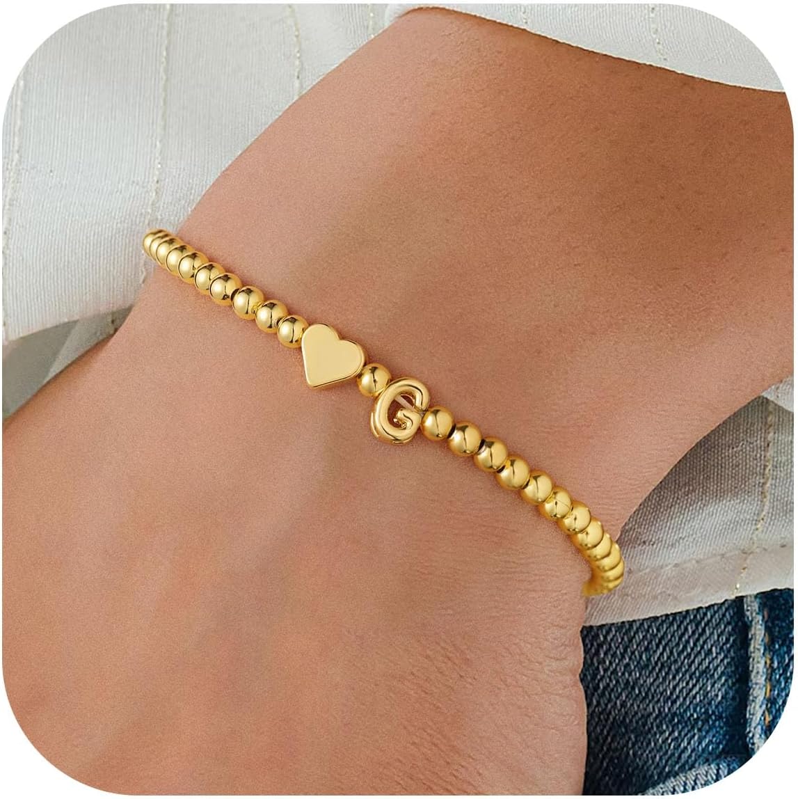 PendantPop:  Heart Initial Bracelet for Women - Dainty Gold Beaded Bracelets for Women Trendy Charm Letter A-Z Personalized Heart Jewelry Gifts