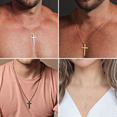 PendantPop:  Cross Necklace for Men, Silver Black Gold Stainless Steel Plain Cross Pendant Necklace for Men Box Chain 16-30 Inch