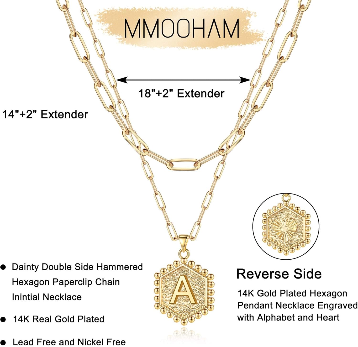 PendantPop:  Dainty Gold Necklace for Women - 14K Solid Gold Over Layering Necklaces for Women Cute Hexagon Letter Initial Necklaces for Women Gold Layered Necklaces for Women Jewelry Gifts