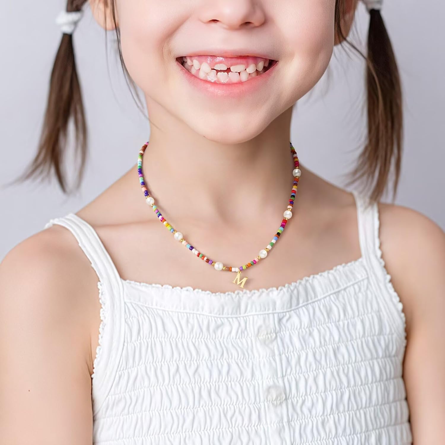 PendantPop:  Colorful Initial Necklaces for Girls - Pearl Beaded Choker Necklace for Women Teen Girl Colorful, Trendy Personalized Letter Initial Gifts Birthday Gifts Kids Jewelry