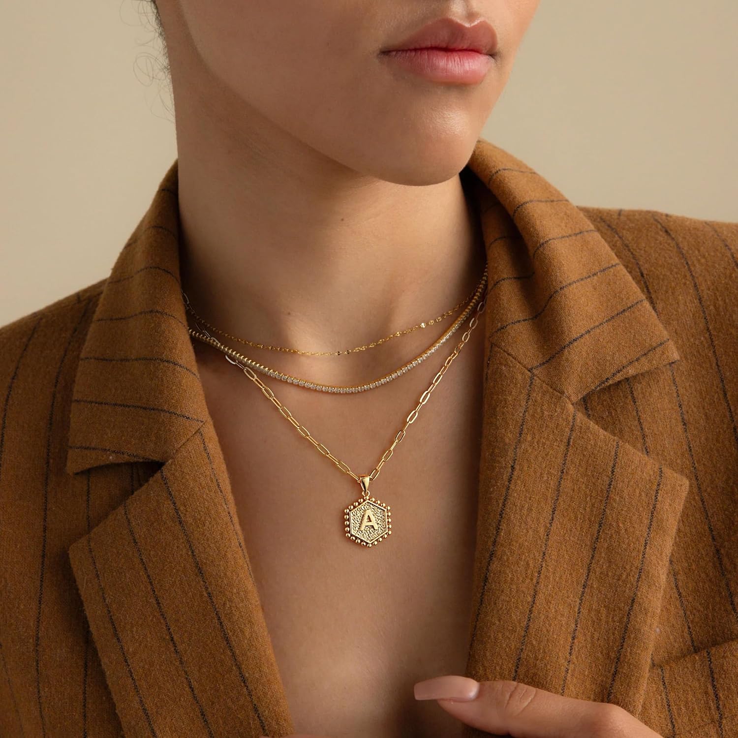 PendantPop:  Dainty Gold Necklace for Women - 14K Solid Gold Over Layering Necklaces for Women Cute Hexagon Letter Initial Necklaces for Women Gold Layered Necklaces for Women Jewelry Gifts