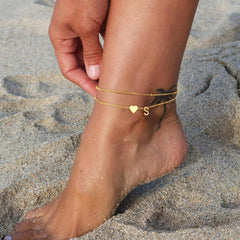PendantPop:  Gold Initial Ankle Bracelets for Women - Layered Heart Letter A-Z Initial Dainty Gold Anklets for Women Waterproof, Womens Anklets Jewelry Birthday Gifts Jewelry