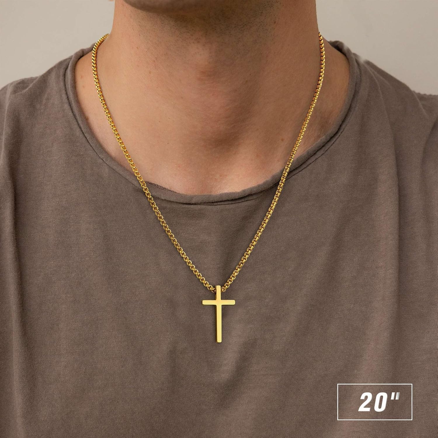 PendantPop:  Cross Necklace for Men, Silver Black Gold Stainless Steel Plain Cross Pendant Necklace for Men Box Chain 16-30 Inch