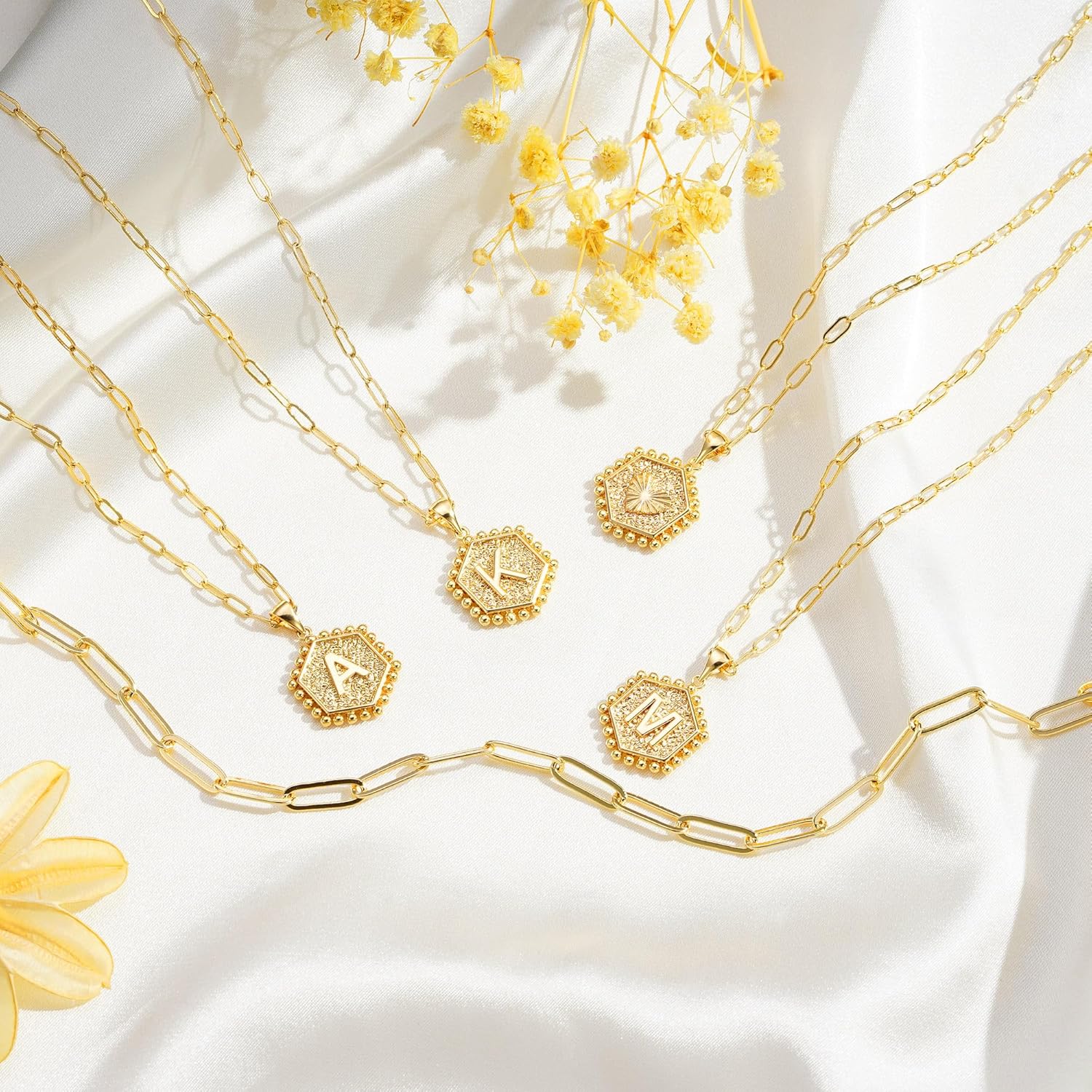 PendantPop:  Dainty Gold Necklace for Women - 14K Solid Gold Over Layering Necklaces for Women Cute Hexagon Letter Initial Necklaces for Women Gold Layered Necklaces for Women Jewelry Gifts